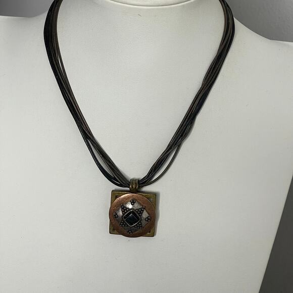 Chico's pendant necklace signed costume jewelry mixed metals on cord - Picture 10 of 16